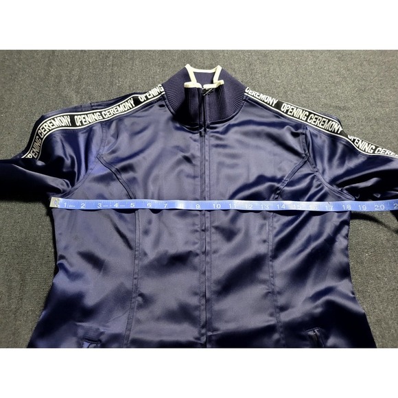 Opening Ceremony Navy Blue Track Dress Mini‎ Satin Logo Size Medium $350 Retail - Picture 8 of 13